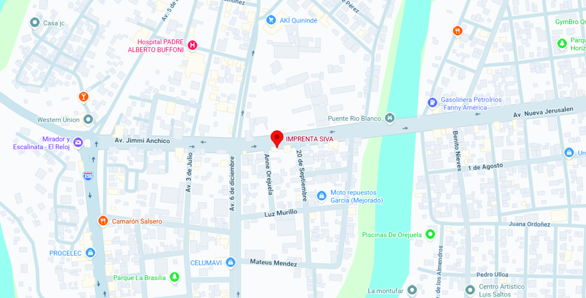 Mapa de ubicación de Imprenta SIVA en Quinindé, Avenida Jimmy Anchico